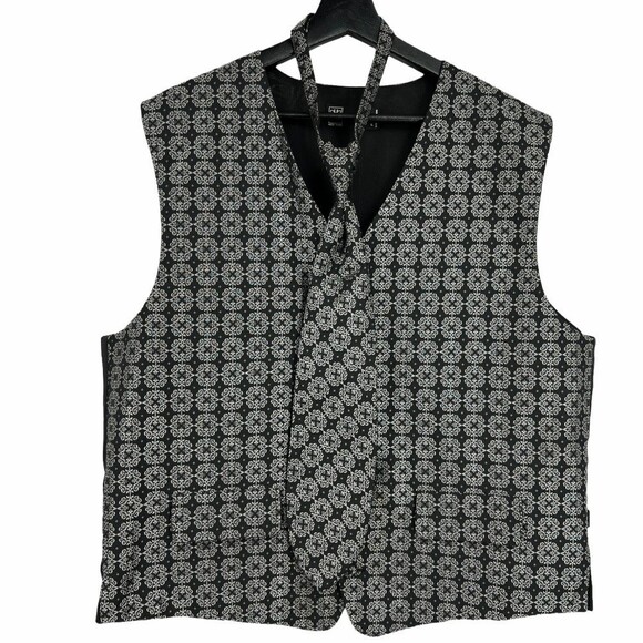 Tuxedo Vest Formal wear Necktie Mel Howard Vintage Black Silver Large - Picture 4 of 10